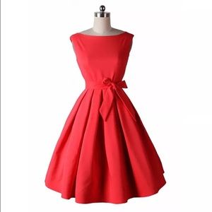 Red belted cotton dress